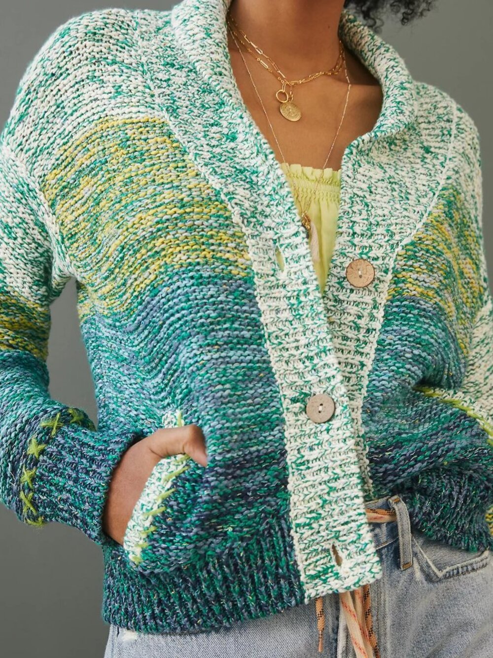 Anthropologie Pilcro Sunset Embroidered Cardigan - Green Multi - Size XS - Picture 6 of 8